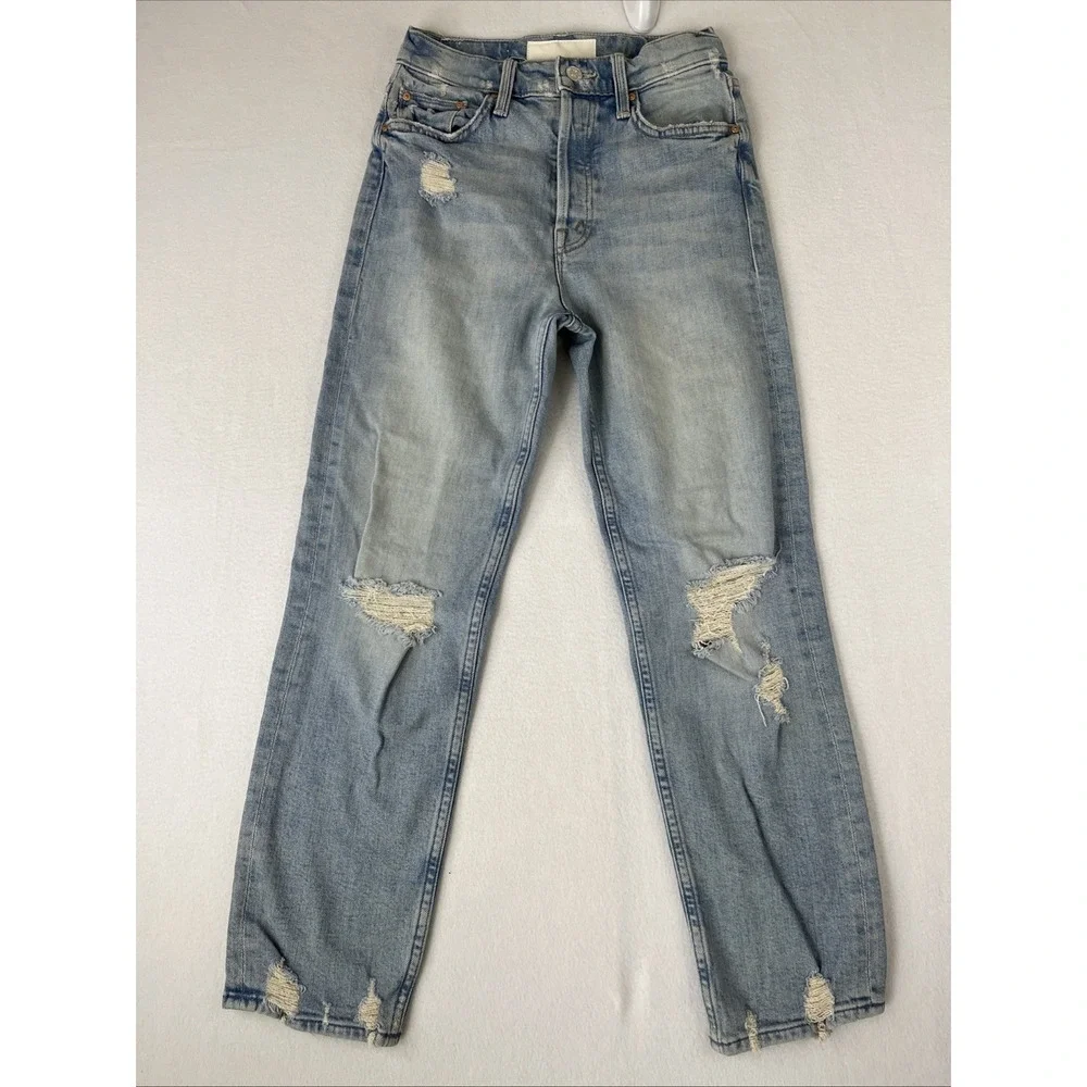 Mother Superior The Tomcat The Confession Distressed High Waisted Jeans 24 Blue